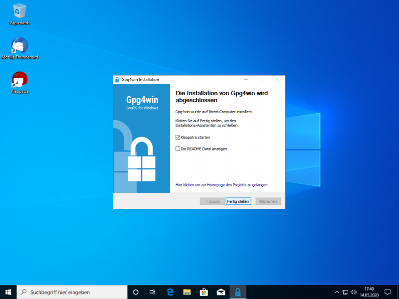 Führen Sie die Installation durch und starten Sie Kleopatra im Anschluss